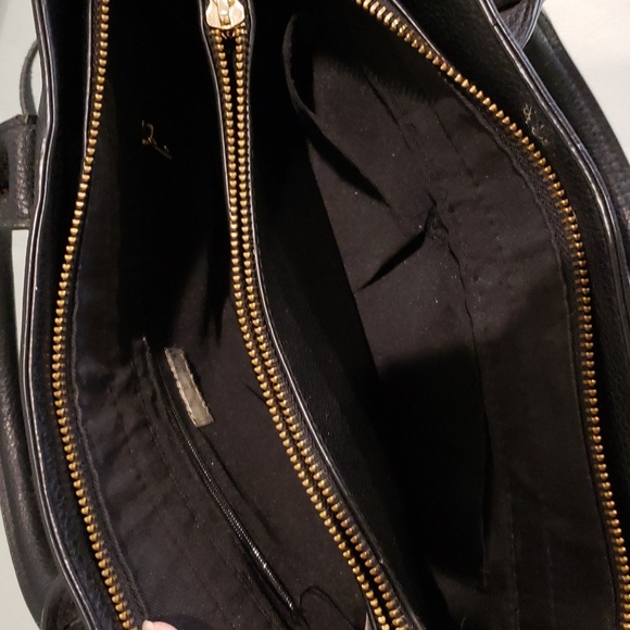 A New Day Adjustable Satchel Black three compartments. Faux Pebbled Leather. - Picture 4 of 7